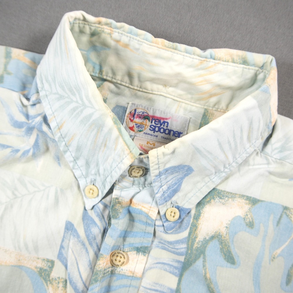 Vintage 90's Reyn Spooner Reverse Botanical Tropical Men Shirt M Hawaiian Aloha
